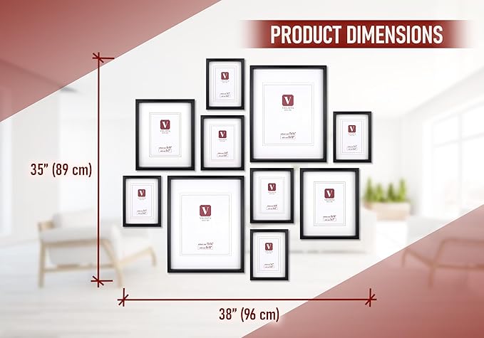 10 Piece Shadow Box Style Gallery Wall Frame Set – Deep Photo Frame Set with Mat for 8x10, 5x7 and 4x6 - Multiple Sizes Picture Frame Set for Wall Collage – Assorted Picture Frames for Wall (Black)