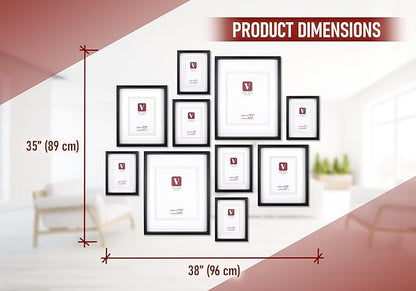 10 Piece Shadow Box Style Gallery Wall Frame Set – Deep Photo Frame Set with Mat for 8x10, 5x7 and 4x6 - Multiple Sizes Picture Frame Set for Wall Collage – Assorted Picture Frames for Wall (Black)