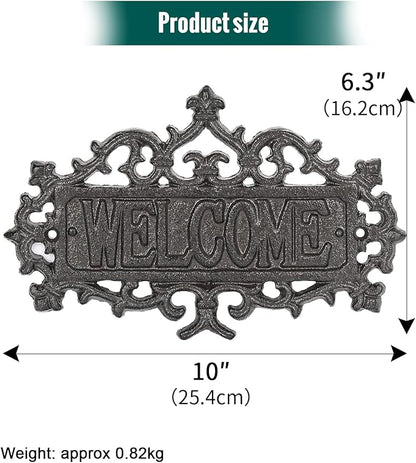 Sungmor Cast Iron Welcome Sign – Vintage Style Decorative Wall Plaque – Ornate Scroll Design for Porch, Entryway, Garden or Fence – Outdoor Wall Hanging Sign, Rustic Metal Home Decor