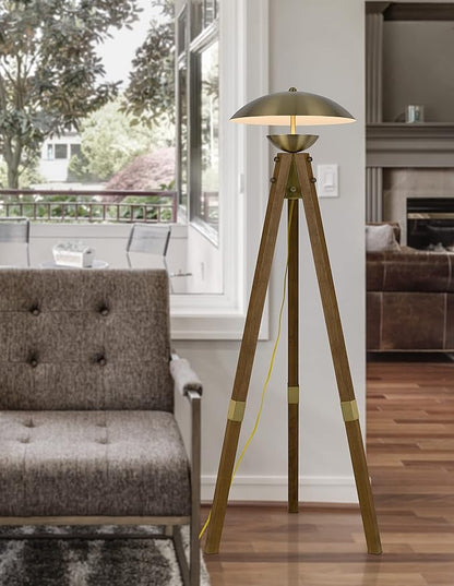 Cal Lighting BO-3801FL Lakeland 18W Intergrated LEDTripod Rubber Wood Floor Lamp with Half Domed Metal Shade