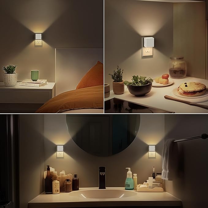 DORESshop LED Night Lights Plug into Wall [2 Pack], Plug in Nightlight, 3 Level Brightness Adjustable Night Light, Dusk to Dawn Sensor, Nightlights for Adults, Bedroom, Bathroom, Hallway, White