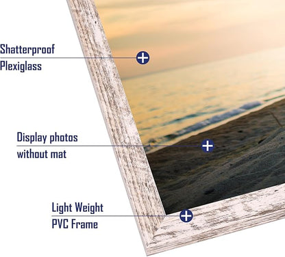 Hoikwo 18 Packs 8x10 Distressed White Multi Plastic Picture Frames Set with Plastic Cover for Family Photos, Artwork, Light Weight Bulk 8 by 10 Frames Pack for Wall Hanging and Table