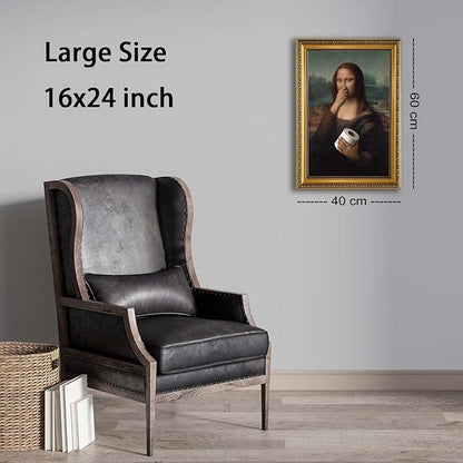 YD&YZY Gold Framed Bathroom Wall Art Mona Lisa Humor Amusing Toilet Art Pinching Nose Wall Decor Funny Vintage Painting Picture Print Whimsical Artwork Bathroom Restroom 16x24 inch Framed