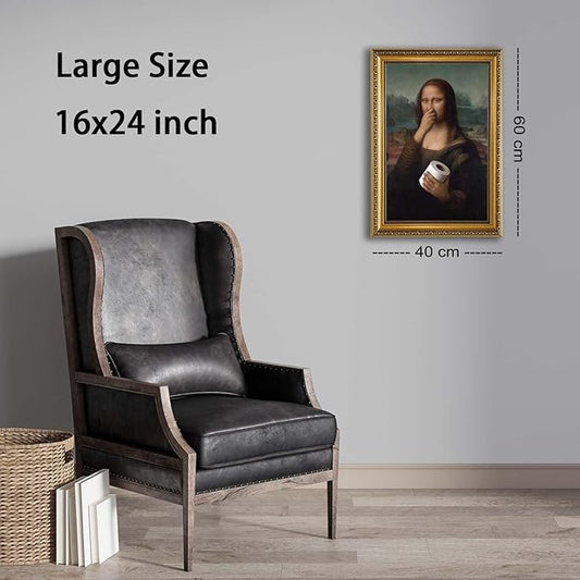 YD&YZY Gold Framed Bathroom Wall Art Mona Lisa Humor Amusing Toilet Art Pinching Nose Wall Decor Funny Vintage Painting Picture Print Whimsical Artwork Bathroom Restroom 16x24 inch Framed