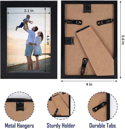 Hoikwo 18 Packs 3.5x5 Black Multi Plastic Picture Frames Set with Plastic Cover for Family Photos, Artwork, Light Weight Bulk Frames Pack for Wall Hanging and Table, Stylish Picture Frames