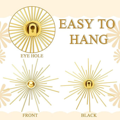 Fourluoo 3 Pack Gold Sunburst Mirrors for Wall Decor Circle Flowers Mirrors Decorative Gold Hanging Wall Art Flowers Mirror for Home Living Dinning Room Bedroom Bathroom Boho Decoration(Cute)