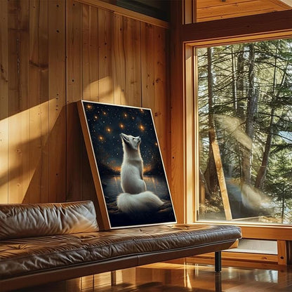 Djmwtb Framed Wall Art Vintage Wall Decor Fox Canvas Art Animal Pictures Celestial Paintings Wildlife Prints Artwork for Bedroom Living Room