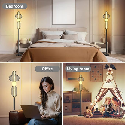 NUÜR LED Dimmable Floor Lamp with Remote & Foot Switch, Adjustable Color Temperature & Stepless Dimming, Modern Industrial Mesh-Shade Tall Standing Lamp, Black Corner Lamp for Living Room Bedroom