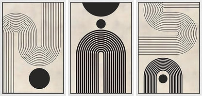 SIGNLEADER Framed Canvas Print Wall Art Set Duotone Geometric Black & White Polygons Abstract Modern Art Geometric Zen Mid-Century for Living Room, Bedroom, Office - 24"x36"x3 WHITE