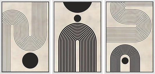 SIGNLEADER Framed Canvas Print Wall Art Set Duotone Geometric Black & White Polygons Abstract Modern Art Geometric Zen Mid-Century for Living Room, Bedroom, Office - 24"x36"x3 WHITE