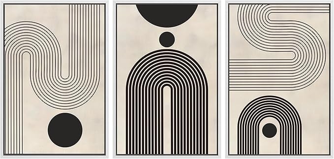 SIGNLEADER Framed Canvas Print Wall Art Set Duotone Geometric Black & White Polygons Abstract Modern Art Geometric Zen Mid-Century for Living Room, Bedroom, Office - 16"x24"x3 WHITE