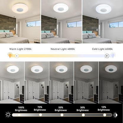 LED Ceiling Light Fixture,with Bluetooth Speaker,15.15 Inch 40W, 2700K-6500K Dimmable Music Lamp,RGB Color Changing Light with Remote Control,for bedrooms, Living Rooms,-ASALL001-40
