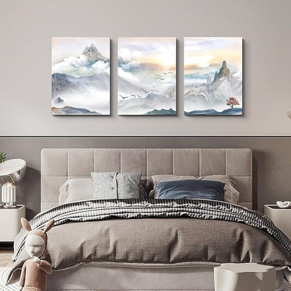 Lapremoly Large size Canvas Wall Art For Living Room Wall Decor For Bedroom Kitchen 3 Piece Abstract Mountain Landscape Painting Artwork Framed Canvas Prints Modern Office Pictures Home Walls Decor