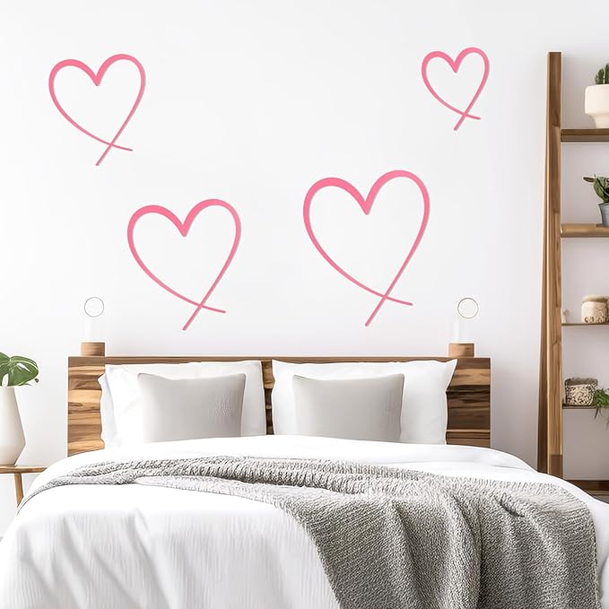 KOYILTD 4 Pcs Metal Heart Wall Art for Bedroom Modern Love Heart Wall Decor Metal Wall Decoration above Bed for Living Room Bathroom Office Wedding (Pink, Classic)