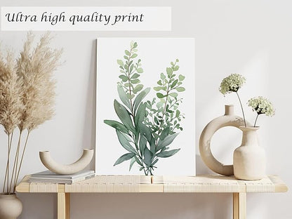 Induslyfe Framed Eucalyptus Sage Green Botanical Plant Wall Art Canvas Decor Set of 6, Nature Wall Art Prints Posters, Flower Wall Art for Bathroom Bedroom Living Room 9x12