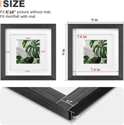 Egofine 8x8 Picture Frame Set of 4 Multicolor Solid Wood Frames Covered by Plexiglass, Display 4x4/6x6 Photo with Mat, Gallery Wall Picture Frames for Tabletop or Wall Mounting, Mixed Colors