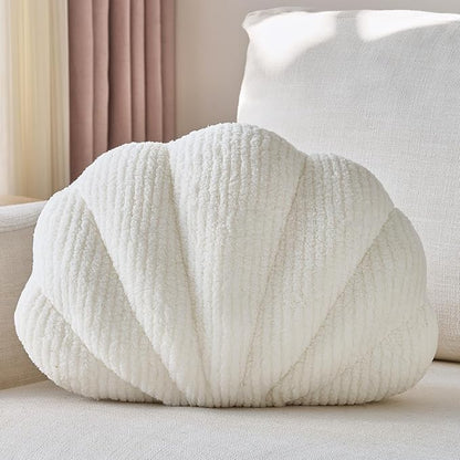 Shell Pillow, Soft Decorative Pillows for Bed Couch, Seashell Plush Throw Pillow Aesthetic Home Decor Cushion for Bedroom Living Room (White, 14 X 11 Inches)