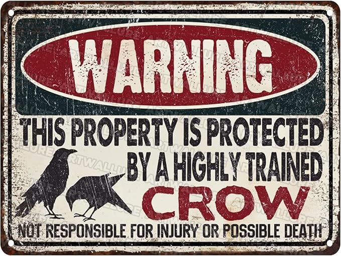 Crow Vintage Tin Sign Protected By Crow Metal Sign for Living Room Bedroom 12x16inch