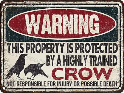 Crow Vintage Tin Sign Protected By Crow Metal Sign for Living Room Bedroom 12x16inch