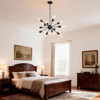 LIGHTDAMY Sputnik Chandeliers Black, Modern 12-Light Farmhouse Pendant Light Mid Century Lighting Vintage Industrial Ceiling Hanging for Living Dining Room, Bedroom, Kitchen Island, Foyer