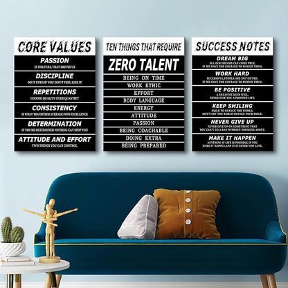 3 Pieces Motivational Canvas Wall Art Motivational Signs Picture Painting Success Entrepreneurs Quotes Posters Print Artwork for Living Room Gym School Office Stretched and Framed [60''W x 28''H]