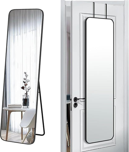 SCWF-GZ 57x16 Door Hanging Full Length Mirror, Floor Stand (Height 5.7ft just Body in1.3ft) Wall Mounted Metal Frame Rectangle Dressing Mirrors for Bedroom Bathroom Room 57 inch Black