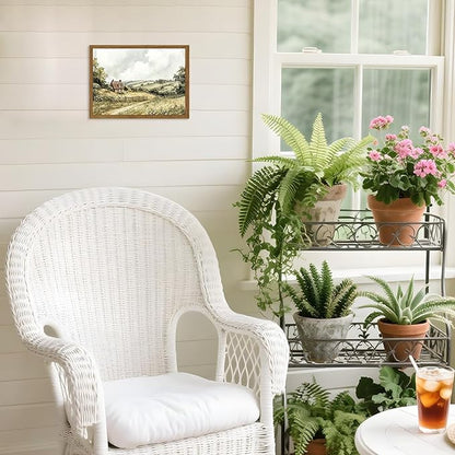 Framed Vintage Canvas Wall Art, Cottage Landscape Wall Decor Paintings, Rustic Farmhouse Pictures Prints Aesthetic Home Decor for Living Room Bedroom Bathroom 8x10 inch