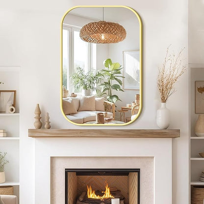 Bathroom Mirror for Wall, Gold Bathroom Vanity Mirror for Over Sink 24 x 36, HD Reflection Shatterproof Mirror for Living Room Bedroom Entryway, Metal Frame Rectangular Shape