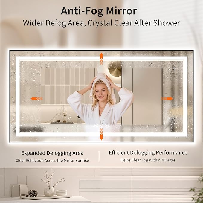 30"x60" LED Bathroom Mirror with Lights, Front & Backlit, Anti-Fog, Dimmable, 3 Color Temperature, CRI 90+, LED Mirror for Bathroom with Premium Full Aluminum Frame, Touch Control with Memory