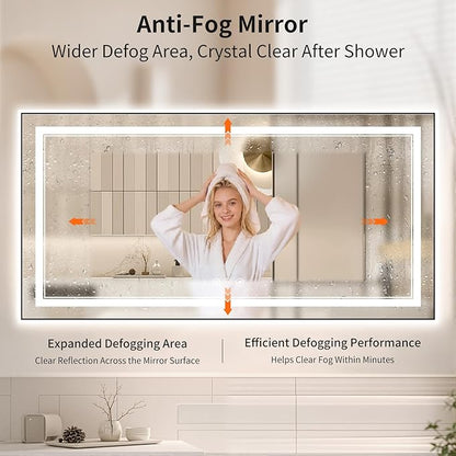30"x60" LED Bathroom Mirror with Lights, Front & Backlit, Anti-Fog, Dimmable, 3 Color Temperature, CRI 90+, LED Mirror for Bathroom with Premium Full Aluminum Frame, Touch Control with Memory