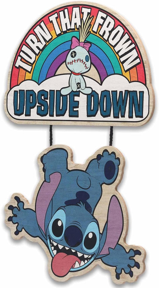 Open Road Brands Disney Lilo and Stitch Turn That Frown Upside Down Linked Hanging Wood Wall Decor - Fun Stitch Decoration for Kids' Bedroom or Play Room