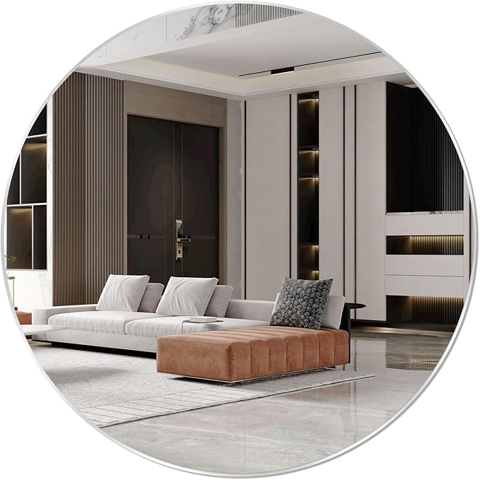16'' Round Wall Mirror Circle Self Adhesive HD Large Glass Circle Mirror Tile for Wall, Bathroom, Bedroom, Living Room, Door etc