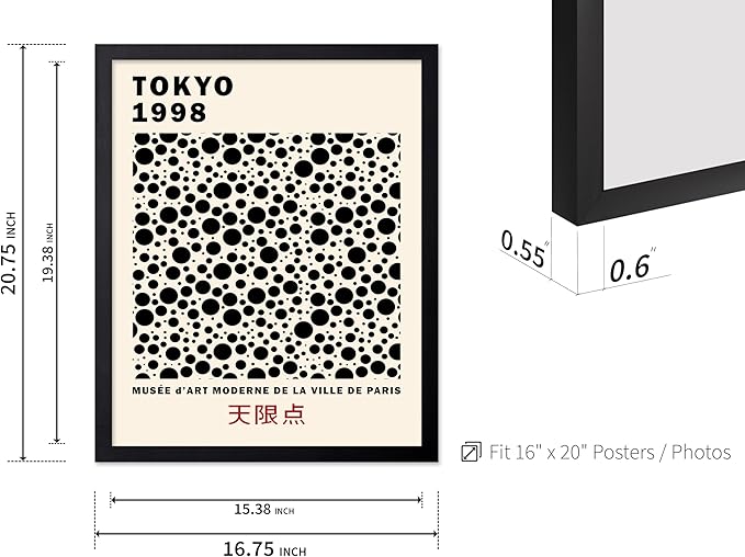 Poster Master Vintage Poster - Retro Pop Art Print - Gift for Artist, Friend - Black Dots, Tokyo, Ville de Paris, Modern, Abstract - Wall Decor for Home, Office, 16x20 Black Framed