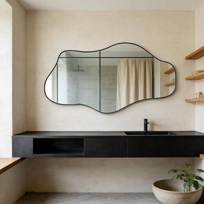 Irregular Mirror, 47.2"x23" Large Asymmetrical Wall Mirror, Odd Shaped Mirrors, Modern Abstract Frameless Mirrors for Living Room Bedroom Entryway Hallway, Horizontal or Vertical Hanging