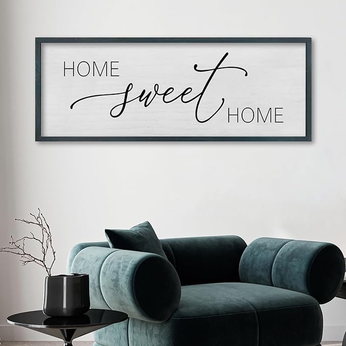 FZMHASLWW Home Sweet Home Wall Decor, 32”X 12” Farmhouse Living Room Above Couch Room Rustic Horizontal Sign, Modern Family Hanging Plaque Wall Art (Black)