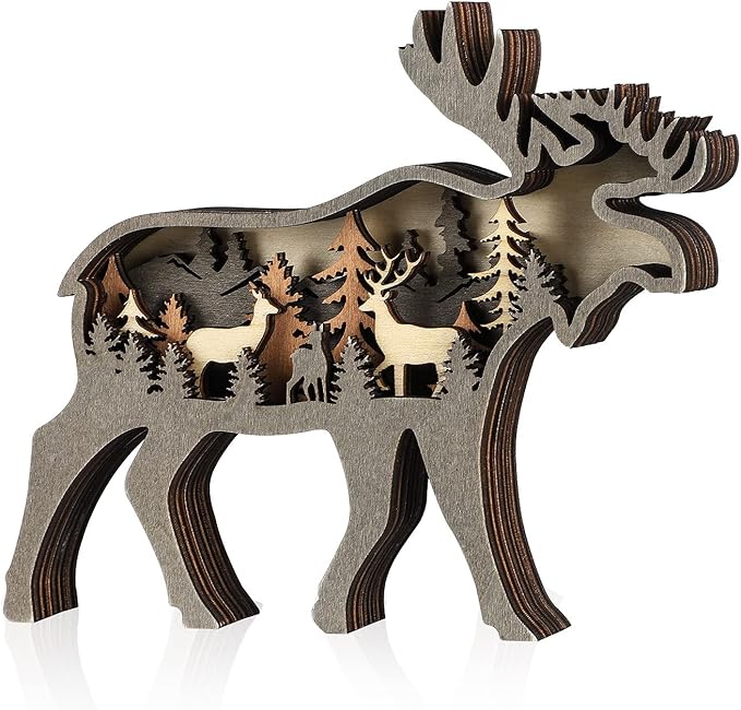 Laozai Wooden Forest Animals Deer Decor Cabin Rustic Mountain Decor Wall Decorations for Bedroom Living Room Table Decorative
