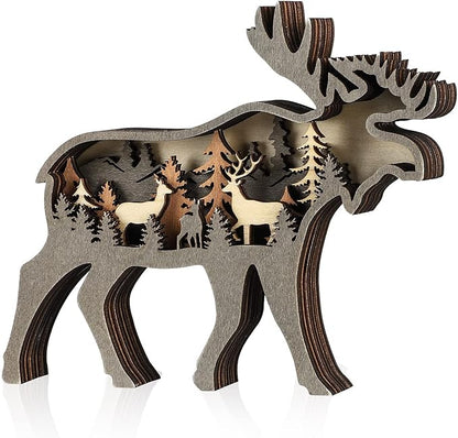 Laozai Wooden Forest Animals Deer Decor Cabin Rustic Mountain Decor Wall Decorations for Bedroom Living Room Table Decorative