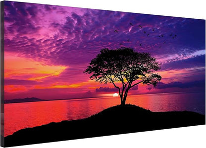 EPHANY Abstract Sunset Tree Canvas Wall Art Art - Red Tree Painting, Framed Wall Picture Canvas Print Framed Picture Painting for Room Home Decorations (G-1pcs,20x40inchx1pcs)