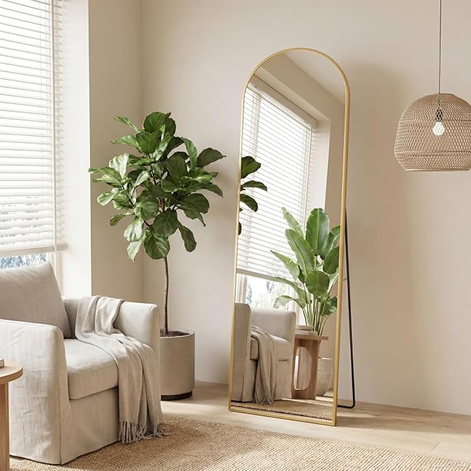 Sweetcrispy 56"x15" Arched Full Length Mirror, Full Body Mirror with Aluminum Alloy Thin Frame, Leaning or Standing, Suitable for Bedroom, Livingroom, Cloakroom, Gold
