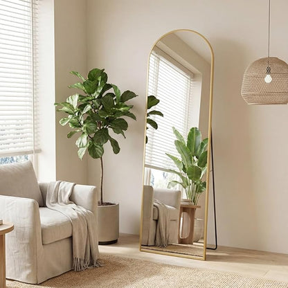 Sweetcrispy 56"x15" Arched Full Length Mirror, Full Body Mirror with Aluminum Alloy Thin Frame, Leaning or Standing, Suitable for Bedroom, Livingroom, Cloakroom, Gold