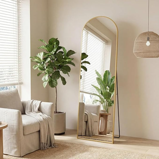 Sweetcrispy 56"x15" Arched Full Length Mirror, Full Body Mirror with Aluminum Alloy Thin Frame, Leaning or Standing, Suitable for Bedroom, Livingroom, Cloakroom, Gold