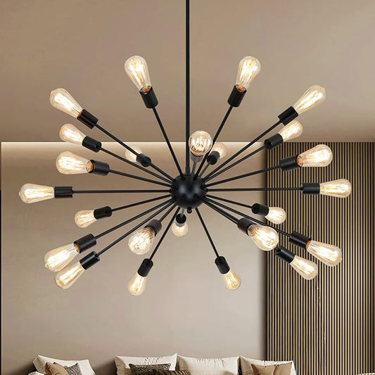 24 Light Black Sputnik Chandeliers, Modern Farmhouse Chandeliers for Dining Room Light Fixtures Over Table, Industrial Ceiling Hanging Lighting for Living Room, Bedroom, Kitchen, Foyer