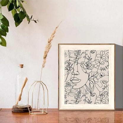ASTRDECOR Abstract Framed Wall Art, Minimalist Boho Art Prints Women Portrait Line Art Wall Decor, Mid Century Wall Prints, Boho Wall Art Canvas, Neutral Black Beige Bedroom Decor - 10''x12''