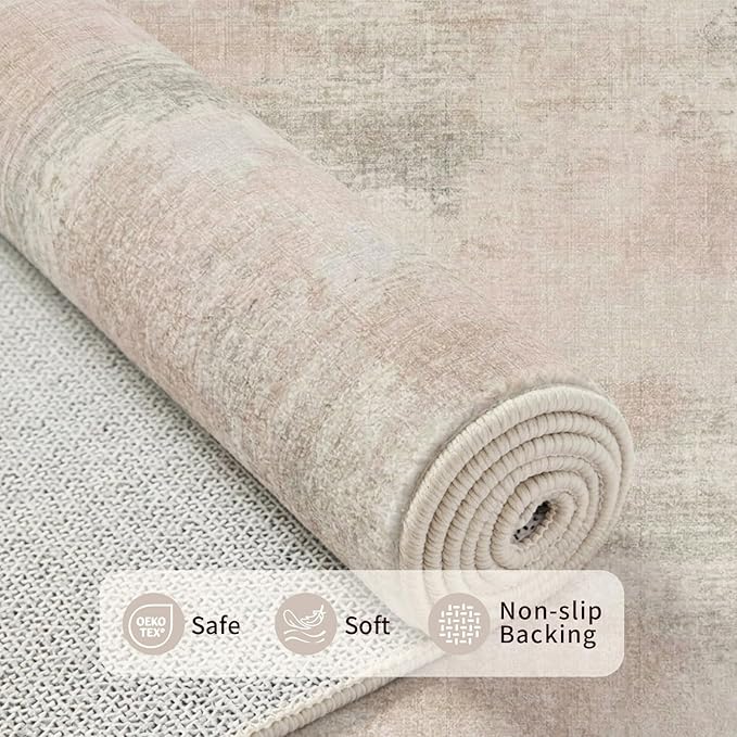 Rugxara 6x9 Washable Area Rug for Living Room, Modern Abstract Large Boho Rugs for Office, Dining Room, Kids Room, Farmhouse, Durable Low Pile Non Slip Carpet for High Traffic Areas, Beige Grey