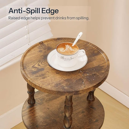 HOOBRO Round Side Table for Small Space, 3-Tier Small Round End Table with Rubberwood Leg, Accent Bedside Table, Circle Nightstand, Living Room, Bedroom, Sofa Couch, Rustic Brown FG218BZ01