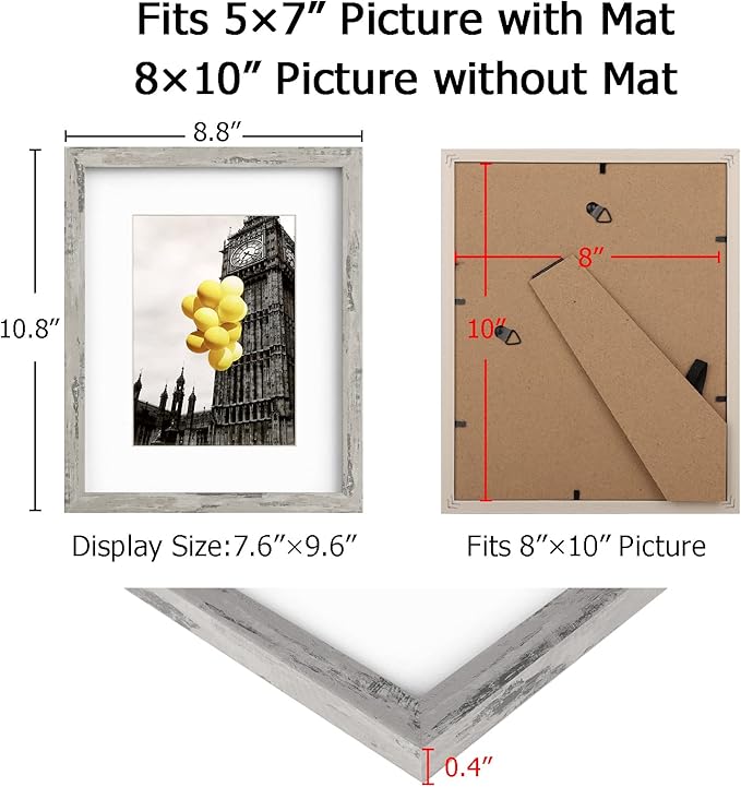 8x10 Picture Frame Set for Wall Collage - 6 pcs Rustic Gray Farmhouse Photo Frames for Hanging Wall or Tabletop Decor
