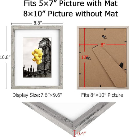 8x10 Picture Frame Set for Wall Collage - 6 pcs Rustic Gray Farmhouse Photo Frames for Hanging Wall or Tabletop Decor