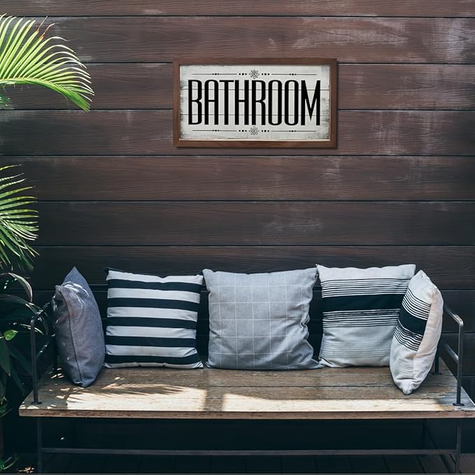Bathroom Signs, Rustic Bathrooms Decor, Farmhouse Home Decors for Bathroom Restroom Toilet, Bathrooms Wall Art, Decorative Signs and Plaques, Wooden Framed Wall Decor 15×7.5×0.3 inches