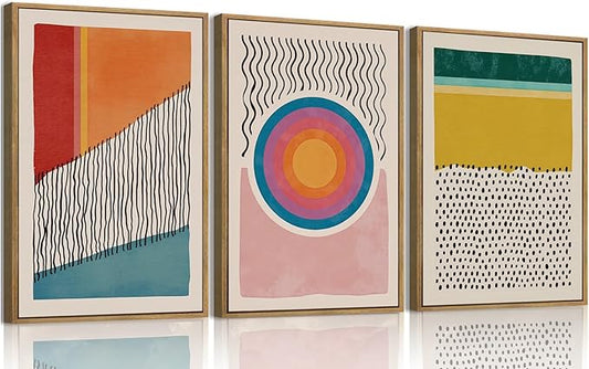 myusuar 3 Piece Large Modern Abstract Canvas Framed Wall Art For Living Room, Midcentury Minimalist Boho Wall Art Decor Posters Prints For Bedroom Office, 16x24in