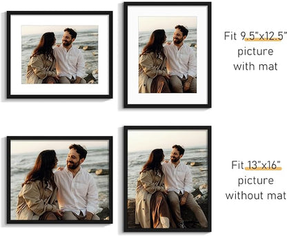 Picrit 13x16 Picture Frame Set of 12, Display 10 x 13 with Mat or 13 x 16 without Mat, Photo Frames for Wall Mounting Display, Black